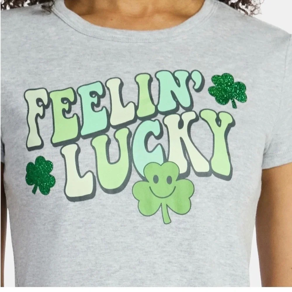 Social Edition Womens XL Feelin Lucky St Patricks Day Graphic Tee‎ Heather Gray
